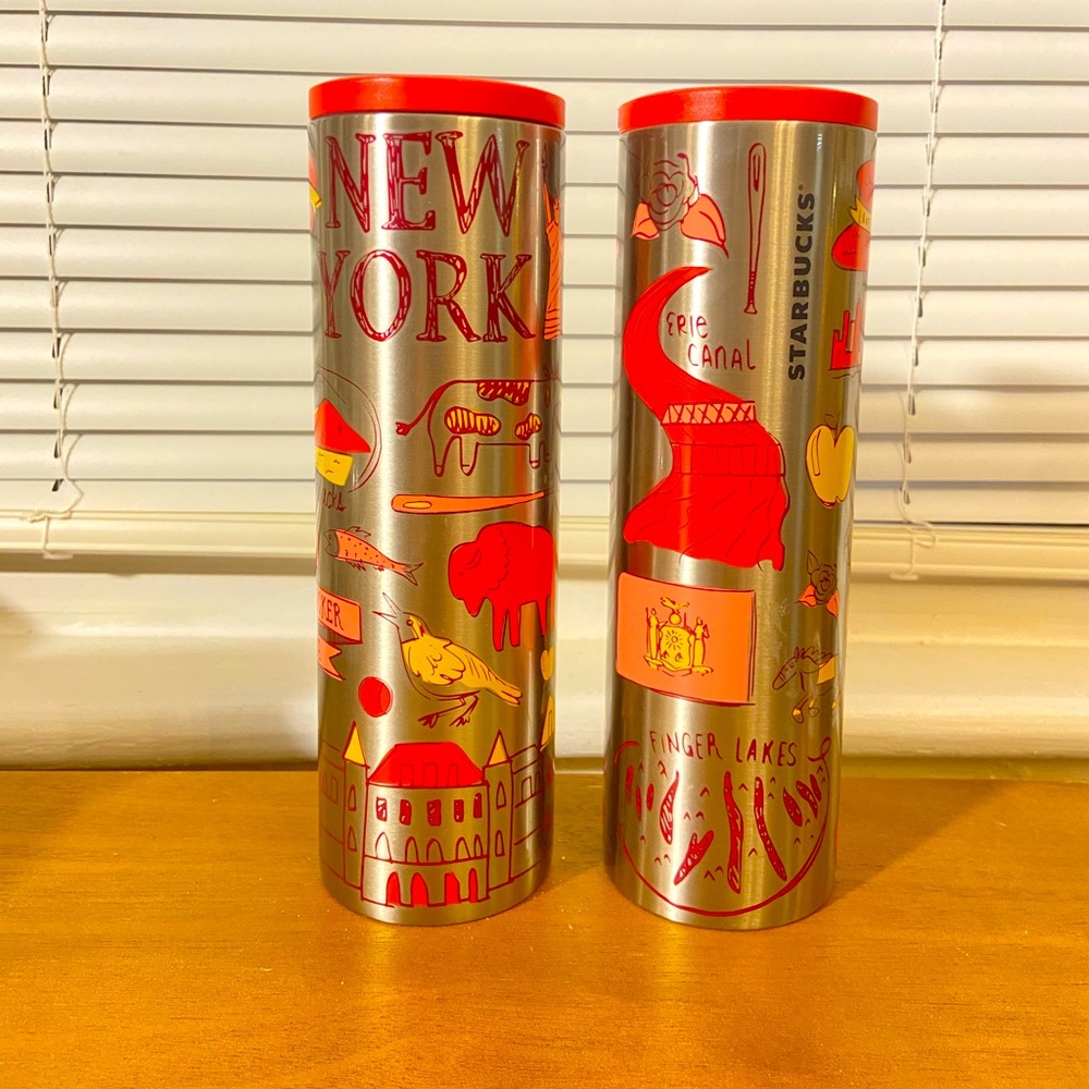 2 Starbucks NY State 16Oz Stainless Steel Tumblers